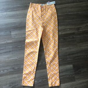 New Urban Outfitters Ingrid Orange Plaid High-Rise Pin-up Skinny Pants Store 2